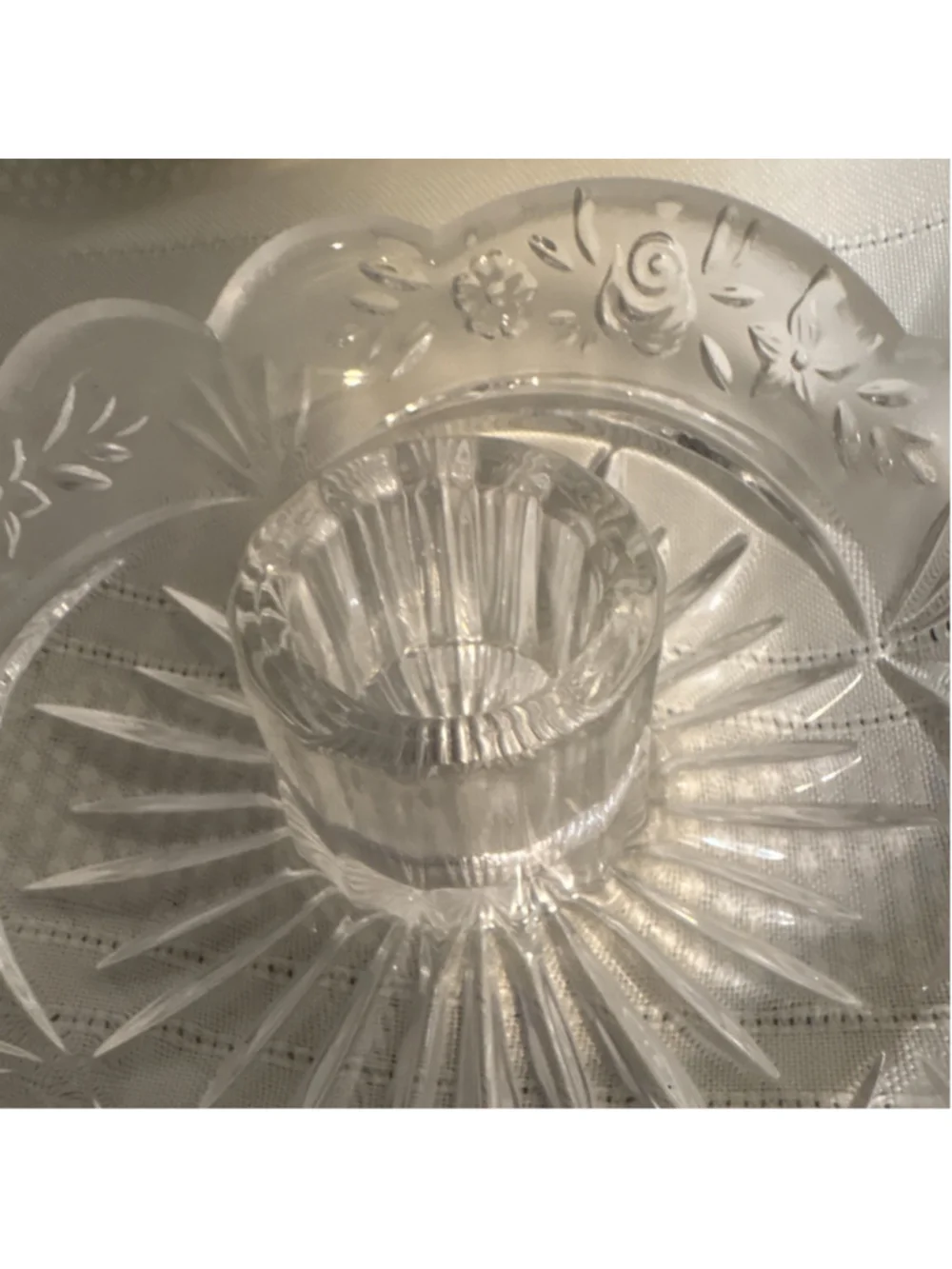 Clear Pressed Glass Floral Candle Holder with Handle Decorative Taper